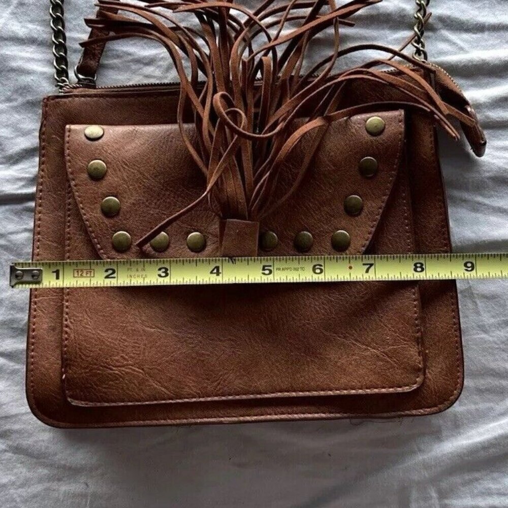 T-Shirt & Jeans Brown PU Vegan Leather Boho Bag with Matching Embroidery - Picture 6 of 14